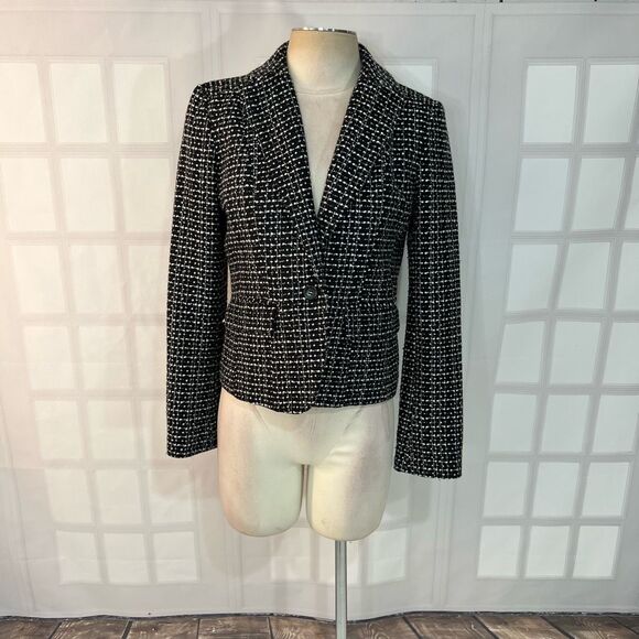 Ann Taylor Jackets & Blazers - Ann Taylor Black White One Button Shawl Lapel Lined Tweed Blazer Size 6